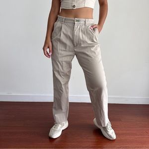 Vintage Khaki Cotton Pleated Pants